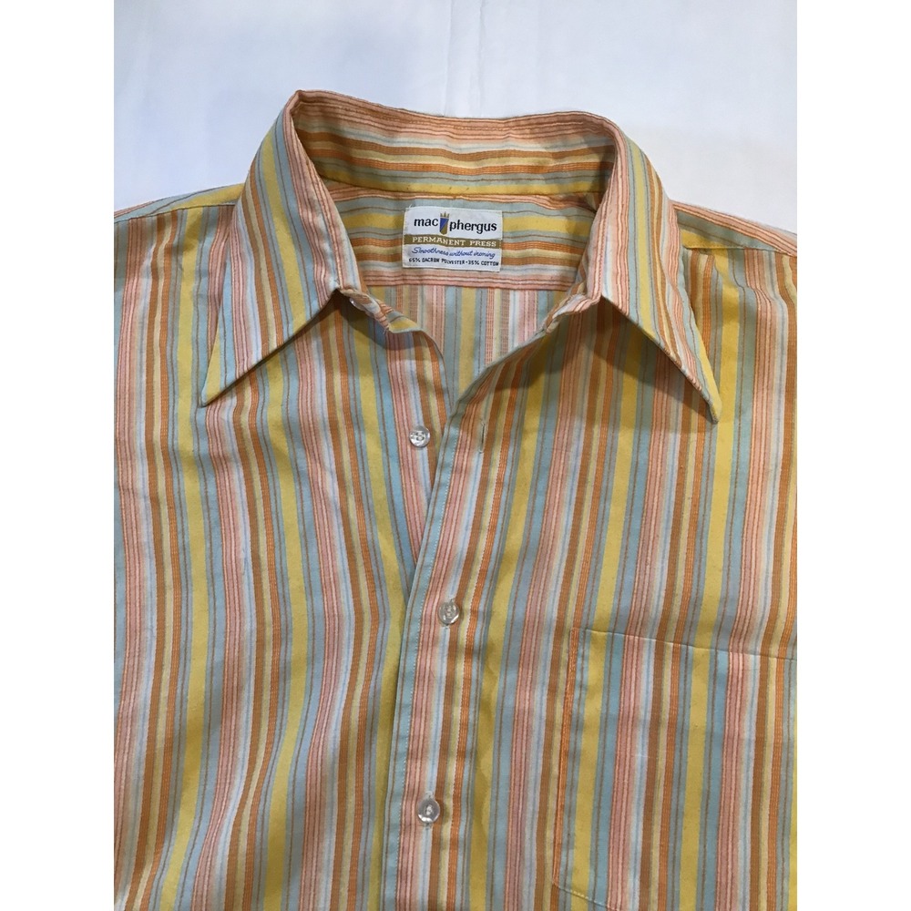Vintage Mac Phergus Striped Short Sleeve Button Down Shirt Orange Yellow Blue M - Picture 2 of 5